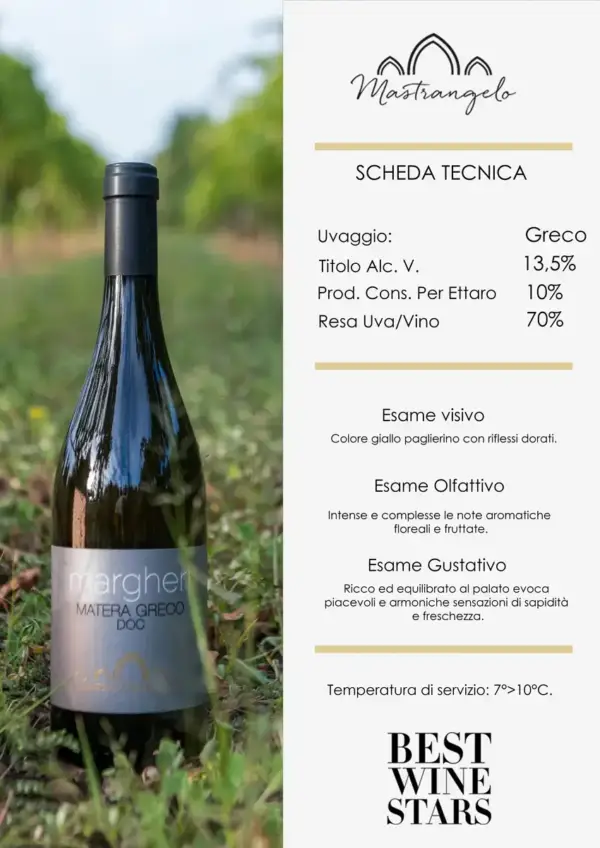 Scheda Tecnica Margherì Vino Bianco Biologico Matera Greco DOC